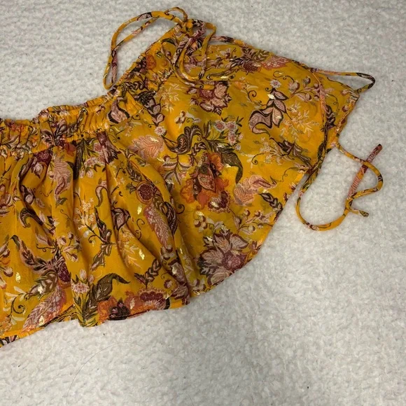 Forever 21 Women Yellow Floral Off The Shoulder Ruffle Crop Top - Picture 3 of 10